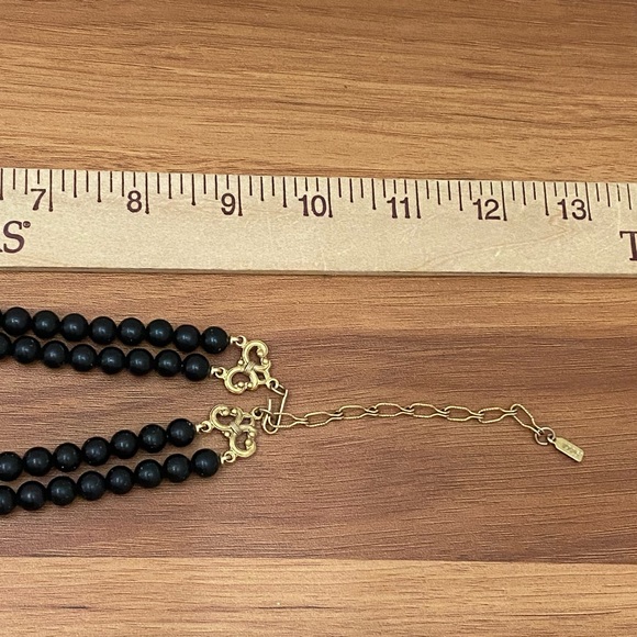 Vintage Signed 1928 2-Strands Black Beads & Cat’s Eye Necklace - Picture 11 of 15